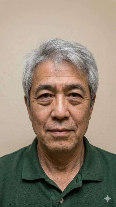 Selfie with harsh overhead lighting